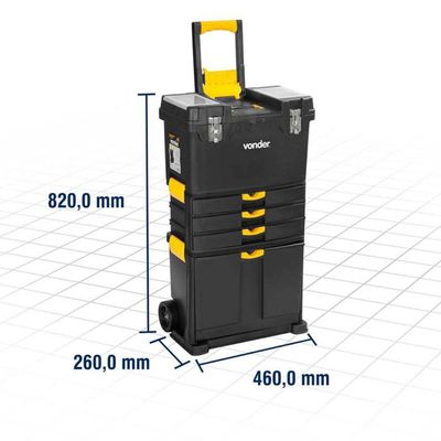 Caixa Plástica para Ferramentas Multiuso Vonder com Rodas 46x26x82cm Preto