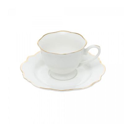 Jogo de xícaras de chá de porcelana Wolff Maldivas 6 peças 180ml filete dourado