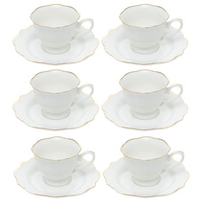Jogo de xícaras de chá de porcelana Wolff Maldivas 6 peças 180ml filete dourado