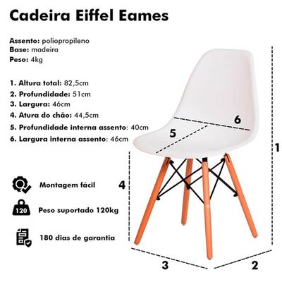 Conjunto Mesa Jantar Quadrada Eiffel 80cm Preto Mdf + 4 Cadeiras Charles Eames