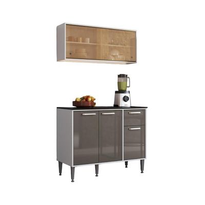 Armário De Cozinha Aéreo Com Balcão Para Pia 105cm Siena Multimóveis Mp2252 Branco/lacca Fumê