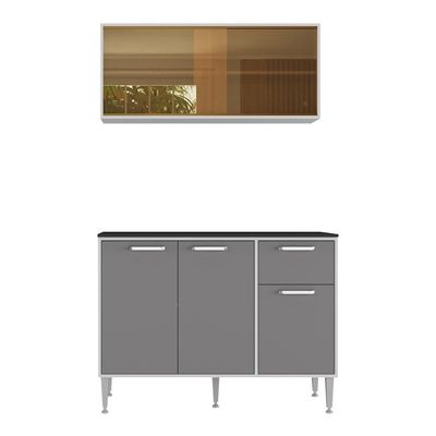 Armário De Cozinha Aéreo Com Balcão Para Pia 105cm Siena Multimóveis Mp2252 Branco/lacca Fumê