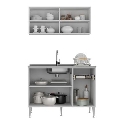 Armário De Cozinha Aéreo Com Balcão Para Pia 105cm Siena Multimóveis Mp2252 Branco/lacca Fumê