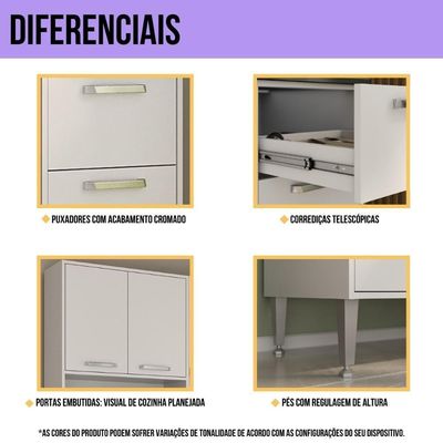 Armário De Cozinha Modulada Completa Compacta 294cm Com Balcão De Pia Multimóveis Mp2280 Branco/preto