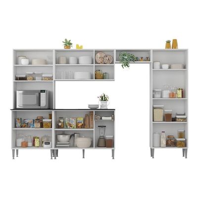 Armário De Cozinha Modulada Completa Compacta 294cm Com Balcão De Pia Multimóveis Mp2280 Branco/preto