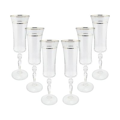 Jogo de taças champanhe cristal ecológico Bohemia Grace 190ml 6 peças prata rim