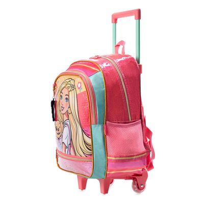 Mochila Escolar Infantil Feminina com Rodinhas Barbie Rosa U / Rosa