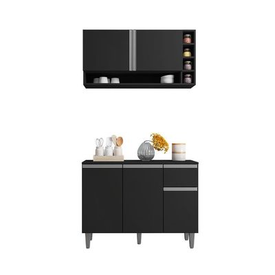 Balcão E Aéreo Para Cozinha Miami Preto Fosco