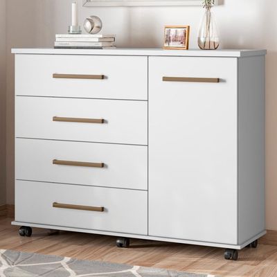 Cômoda Com Rodízios 4 Gavetas Flynn Branco
