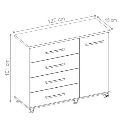 Cômoda Com Rodízios 4 Gavetas Flynn Branco
