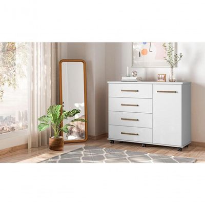 Cômoda Com Rodízios 4 Gavetas Flynn Branco