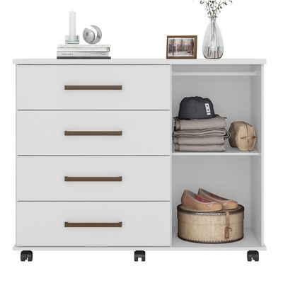 Cômoda Com Rodízios 4 Gavetas Flynn Branco
