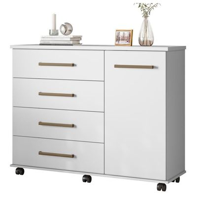 Cômoda Com Rodízios 4 Gavetas Flynn Branco