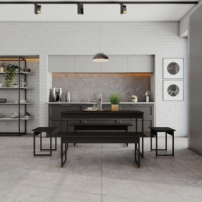 Mesa De Jantar Com 2 Bancos E 2 Banquetas Industrial Tub Preto ônix / Est.preta