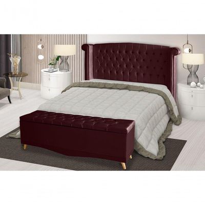 Kit De Quarto Cabeceira De Cama Box E Calçadeira Baú Toquio Casal Queen 160 Cm Suede Bordo Do Lar Móveis E Decoração