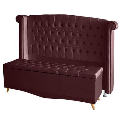 Kit De Quarto Cabeceira De Cama Box E Calçadeira Baú Toquio Casal Queen 160 Cm Suede Bordo Do Lar Móveis E Decoração