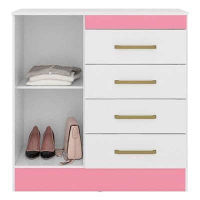 Cômoda 4 Gavetas 1 Porta Montevideu Branco/rosa Flex Demóbile