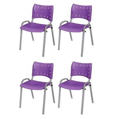 Cadeira Iso Base Cinza, Igreja, Escola, Escritório -violeta Kit 4 Peças