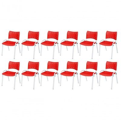 Cadeira Iso Base Branco Igreja, Escola, Escritório - Vermelho Kit 12 Peças