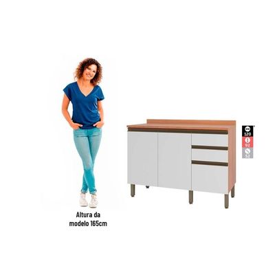 Gabinete De Cozinha Modulado Balcão Macadâmia 120cm 2 Portas 3 Gavetas Freijo/branco - Telasul