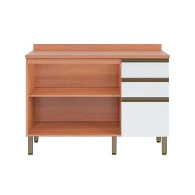 Gabinete De Cozinha Modulado Balcão Macadâmia 120cm 2 Portas 3 Gavetas Freijo/branco - Telasul