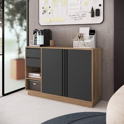 Armário Balcão para Escritório com 2 Portas e 2 Gavetas AB5200 Mel Grafite Faema