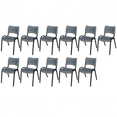 Cadeira Iso Base Preto Igreja, Escola, Escritório - Cinza Kit 11 Peças