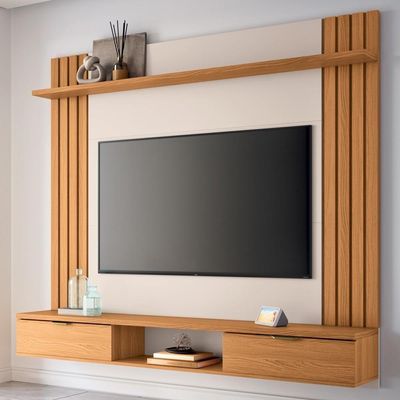 Painel Para 70 Pol 180cm Ripado 2 Portas Solle H01 Off White-cinamomo - Mpozenato