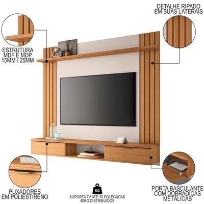 Painel Para 70 Pol 180cm Ripado 2 Portas Solle H01 Off White-cinamomo - Mpozenato