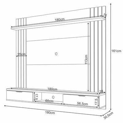 Painel Para 70 Pol 180cm Ripado 2 Portas Solle H01 Off White-cinamomo - Mpozenato