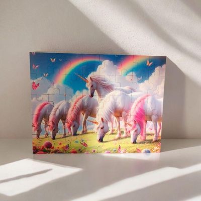 Quebra-cabeça Unicórnios E Arco Iris De 40 Peças Em Mdf