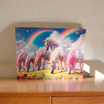 Quebra-cabeça Unicórnios E Arco Iris De 40 Peças Em Mdf
