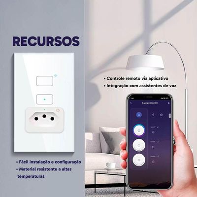 Tomada Inteligente Com Interruptor Wi-fi 2 Botões Alexa E Google Bivolt