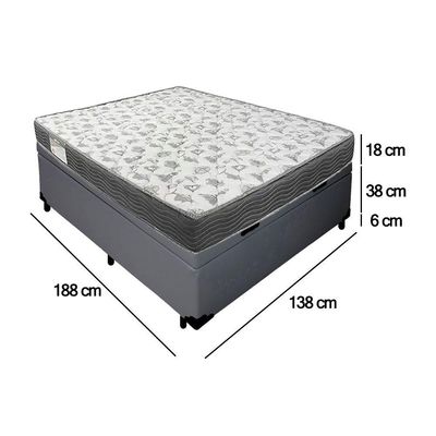 Cama Box Baú Casal Sintético + Colchão De Molas Ensacadas Sereneprime 138x188x62cm Cinza