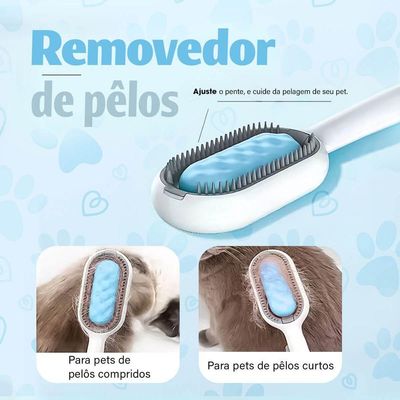 Escova Pet Azul Tira Pelos 2 Em 1 Cães E Gatos