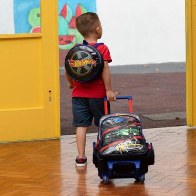 Mochila Escolar Infantil Rodinhas Hot Wheels Preta U / Preto