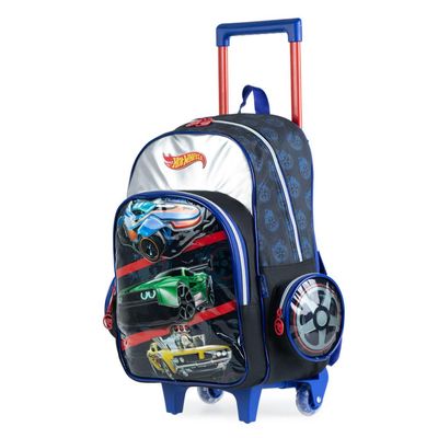 Mochila Escolar Infantil Rodinhas Hot Wheels Preta U / Preto