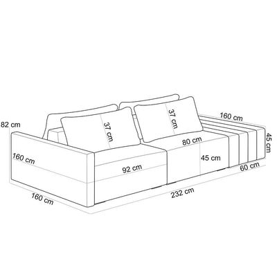 Sofá Ilha Modular Para Sala 232cm Com Puff Dublin K01 Linho Cinza - Lyam Decor