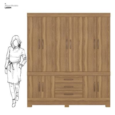 Guarda Roupa Casal 10 Portas E 3 Gavetas New Murano Amêndola Touch