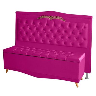 Kit Cabeceira De Cama E Calçadeira Baú Barcelona Capitonê Casal 140 Cm Suede Rosa Pink Casa Móveis E Decoração