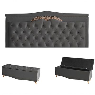Kit Barcelona Cabeceira De Cama Painel E Calçadeira Baú Queen 160 Cm Suede Grafite Do Lar Móveis E Decoração