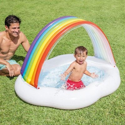 Piscina Inflável Infantil Nuvem Com Cobertura Arco-íris 82 Litros Intex
