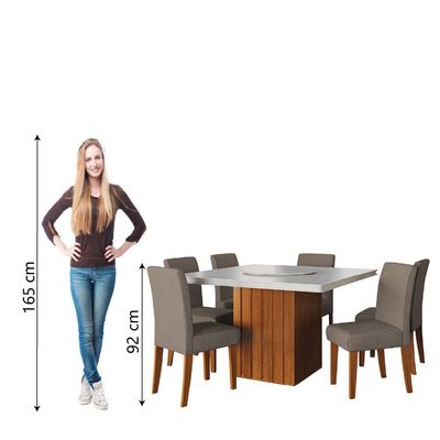 Conjunto Sala De Jantar Amsterdã New Mesa Com Tampo Giratório 6 Cadeiras Trieste Madeirado/mascavo