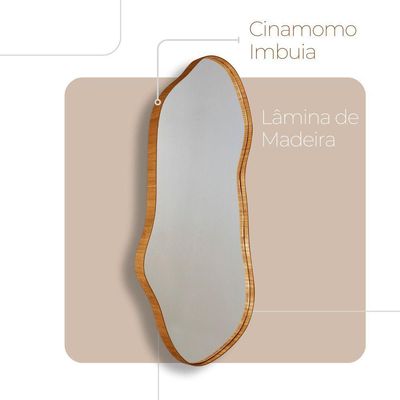 Espelho Decorativo Orgânico Aura 44x119cm Moderna Mobília Cinamomo Imbuia Nat