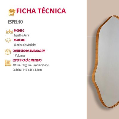 Espelho Decorativo Orgânico Aura 44x119cm Moderna Mobília Cinamomo Imbuia Nat