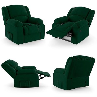 Poltrona Do Papai Reclinável Pietra Controle Power Elétrico Usb Fh9 Veludo Verde - Mpozenato