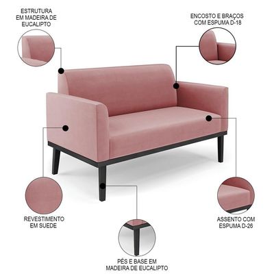 Poltrona Decorativa Base Madeira Preto Maressa Suede Rosê - Ibiza