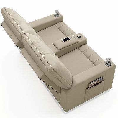 Poltrona De Cinema Reclinável 2 Lugares Baú Usb Mallie Fh9 Veludo Bege - Mpozenato