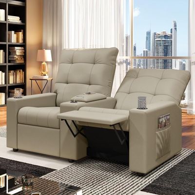Poltrona De Cinema Reclinável 2 Lugares Baú Usb Mallie Fh9 Veludo Bege - Mpozenato