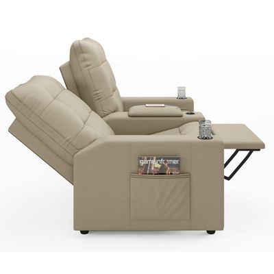 Poltrona De Cinema Reclinável 2 Lugares Baú Usb Mallie Fh9 Veludo Bege - Mpozenato